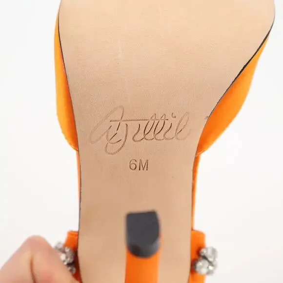 Aminah Abdul Jillil Soleil Women Slingback Rhinestone Stillet Orange Satin Sz 6M